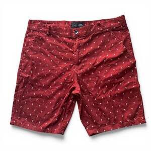 Men's W36 Standard Fit Red Palm Tree Print Chino Shorts Crimson